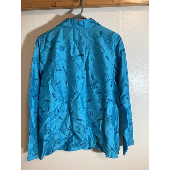 Laura Ashley Women’s M Blue Silk Jacket Shirt Combo Embroidered Beaded Vintage - Picture 9 of 12